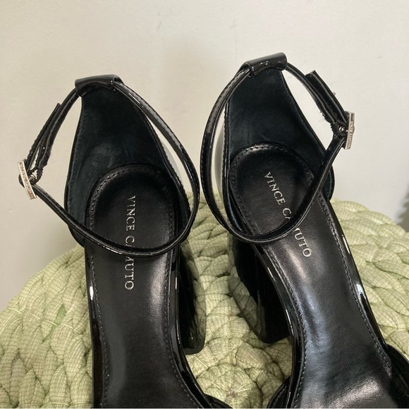 Vince Camuto Addilenz Black Patent Leather Chunky Heel Ankle Wrap Pump NWOB - Picture 7 of 11